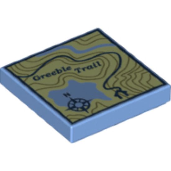 Tile 2 x 2 with Map Topographical Trail with Compass Rose and 'Greeble Trail' Pattern