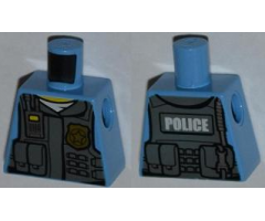 Torso Police Shirt with Dark Bluish Gray Vest, Gold Badge, Radio, White Undershirt and White 'POLICE' Pattern on Back