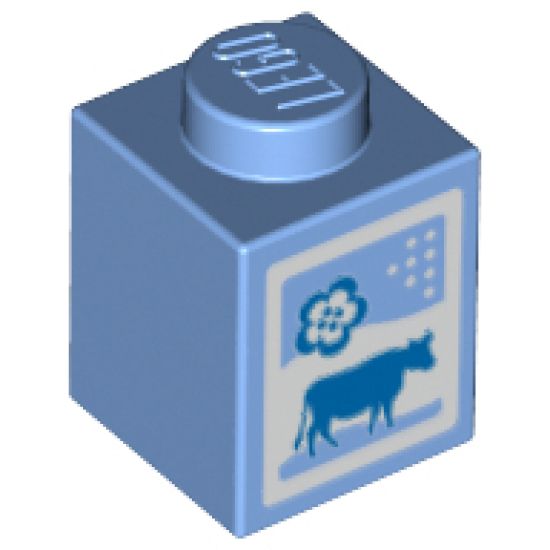 Brick 1 x 1 with Cow and Flower Pattern (Milk Carton)