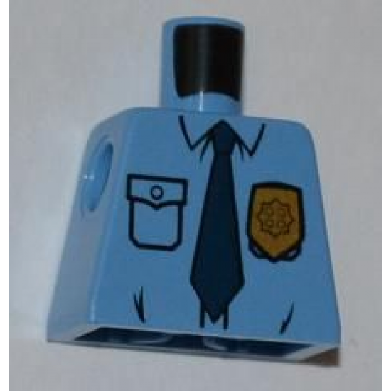 Torso Police Shirt with Gold Badge, Dark Blue Tie and Wrinkles Pattern
