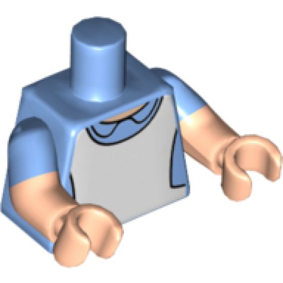 Torso Dress with Collar and White Pinafore / Apron Pattern / Light Nougat Arms with Medium Blue Short Sleeves Pattern / Light Nougat Hands