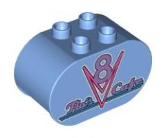 Duplo, Brick 2 x 4 x 2 Rounded Ends with V8 and 'Flo's Cafe' Pattern