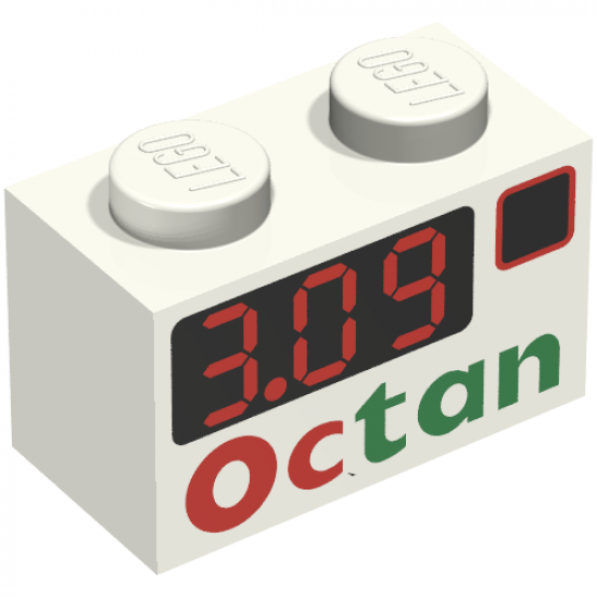 Brick 1 x 2 with '3.09' and Octan Pattern