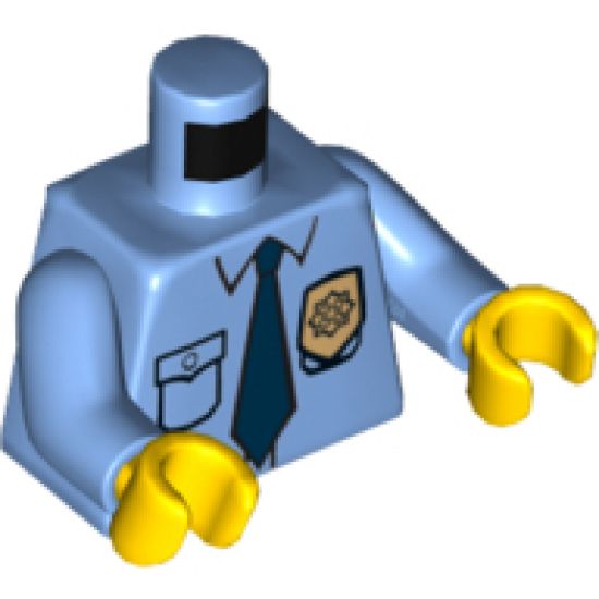 Torso Police Shirt with Gold Badge, Dark Blue Tie and 'POLICE' Pattern on Back / Medium Blue Arms / Yellow Hands