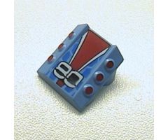 Brick, Modified 2 x 2 No Studs, Sloped with 6 Side Pistons Raised and '80', Red, White, Black, and Blue Pattern