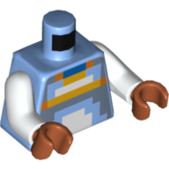 Torso Orange, Blue, Bright Light Orange, White, and Dark Bluish Gray Pixelated Armor Pattern / White Arms / Dark Orange Hands