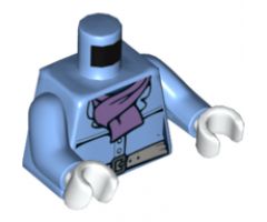 Torso, Jacket Female with Light Bluish Gray Belt and Silver Buckle, Medium Lavender Scarf Pattern / Medium Blue Arms / White Hands