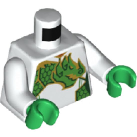 Torso Female Jumpsuit, Bright Green Dragon with Gold Outline Pattern / White Arms / Green Hands