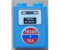 Brick 1 x 2 x 2 with Inside Stud Holder with 'TEXAS TEA' Gas/Fuel Pump Pattern (Sticker) - Set 8487