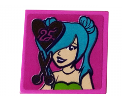 Tile 2 x 2 with Heart and '25', Scissors and Girl with Medium Azure Hair Pattern (Sticker) - Set 41391