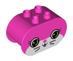 Duplo, Brick 2 x 4 x 2 Rounded Ends with Bunny Face with Green Eyes and Eyelashes Pattern