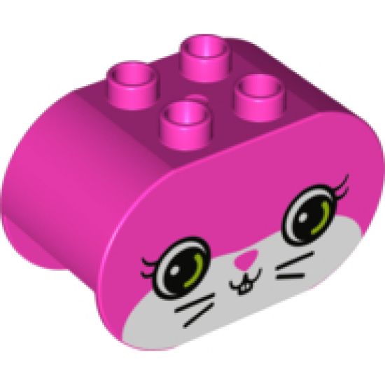 Duplo, Brick 2 x 4 x 2 Rounded Ends with Bunny Face with Green Eyes and Eyelashes Pattern