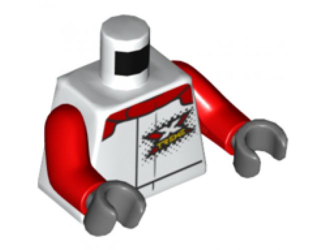 Torso Jacket with Red Collar, White and Yellow 'XTREME' Logo Pattern on Front and Back / Red Arms / Dark Bluish Gray Hands