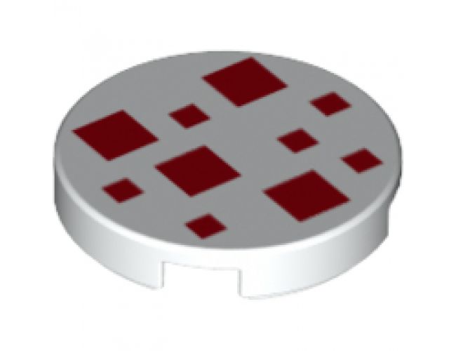 Tile, Round 2 x 2 with Bottom Stud Holder with Red Squares Pattern (Minecraft Cake Frosting)