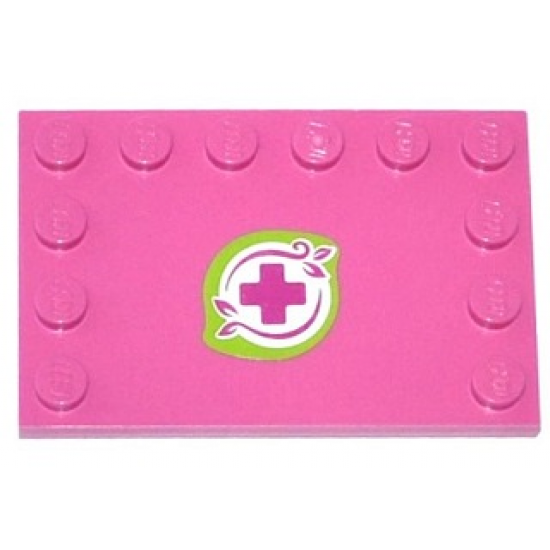 Tile, Modified 4 x 6 with Studs on Edges with Magenta Cross and Leaves in Lime Border Pattern (Sticker) - Set 41033