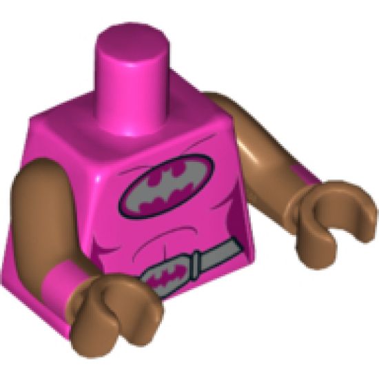Torso Batman Female Logo on Magenta Oval and Silver Belt with Bat Buckle Pattern / Medium Nougat Arms with Cuffs Pattern / Medium Nougat Hands
