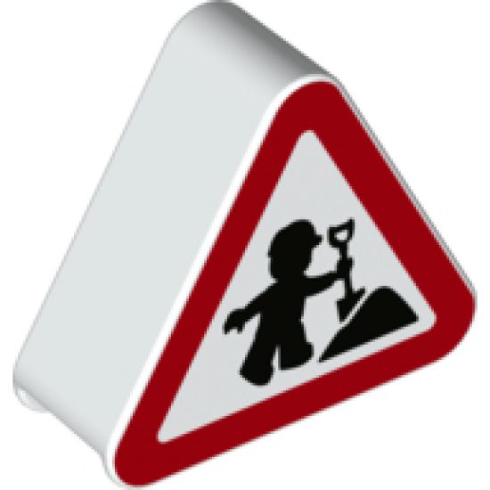 Duplo, Brick 1 x 3 x 2 Triangle Road Sign with Construction Worker, Duplo Figure Pattern