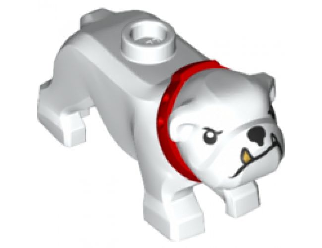 Dog, Bulldog with Black Eyes, Nose and Mouth with 1 Gold Tooth, Red Collar Pattern