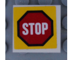 Tile, Modified 2 x 2 Inverted with Road Sign 'STOP' in Octagon Pattern (Sticker) - Set 60169