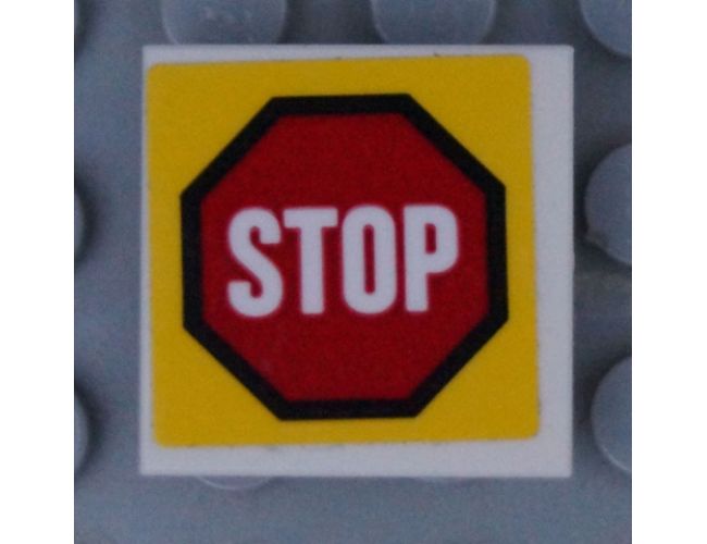 Tile, Modified 2 x 2 Inverted with Road Sign 'STOP' in Octagon Pattern (Sticker) - Set 60169