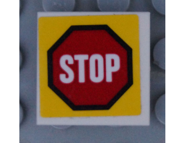 Tile, Modified 2 x 2 Inverted with Road Sign 'STOP' in Octagon Pattern (Sticker) - Set 60169