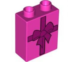 Duplo, Brick 1 x 2 x 2 with Present / Gift with Bow Pattern