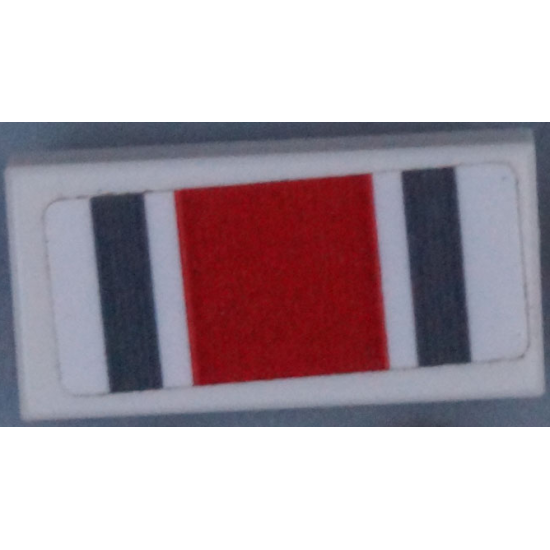 Tile 1 x 2 with Red Square and Dark Bluish Gray Stripes Pattern (Sticker) - Set 60145