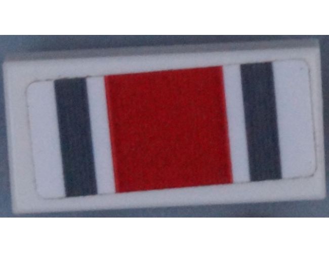 Tile 1 x 2 with Red Square and Dark Bluish Gray Stripes Pattern (Sticker) - Set 60145