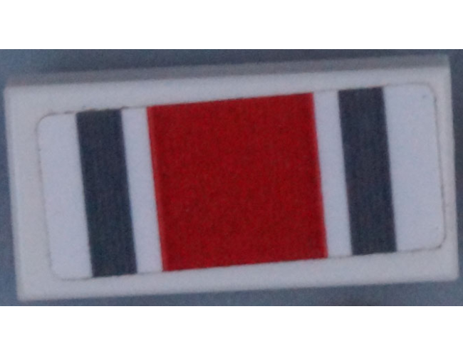 Tile 1 x 2 with Red Square and Dark Bluish Gray Stripes Pattern (Sticker) - Set 60145