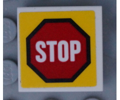 Tile 2 x 2 with Road Sign 'STOP' in Octagon Pattern (Sticker) - Set 60169