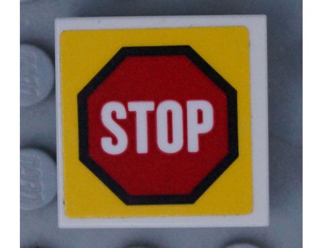 Tile 2 x 2 with Road Sign 'STOP' in Octagon Pattern (Sticker) - Set 60169