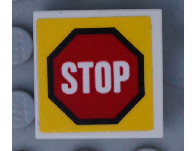 Tile 2 x 2 with Road Sign 'STOP' in Octagon Pattern (Sticker) - Set 60169