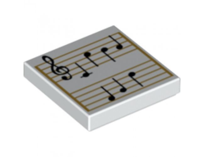 Tile 2 x 2 with Sheet Music, Black Treble Clef and Music Notes on Gold Staves Pattern