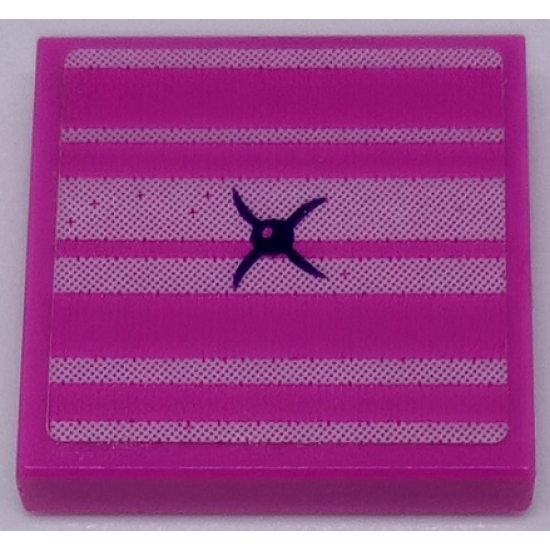 Tile 2 x 2 with Cushion Button and Bright Pink Stripes on Dark Pink Background Pattern (Sticker) - Set 41339