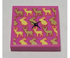 Tile 2 x 2 with Cushion with Deer, Rabbits and Button Pattern (Sticker) - Set 41392