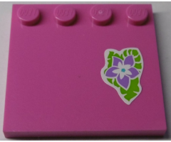 Tile, Modified 4 x 4 with Studs on Edge with Medium Lavender Flower and Green Leaves Pattern (Sticker) - Set 41038