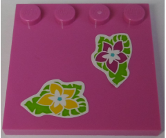 Tile, Modified 4 x 4 with Studs on Edge with Magenta and Yellow Flowers and Green Leaves Pattern (Stickers) - Set 41038