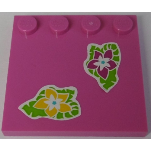 Tile, Modified 4 x 4 with Studs on Edge with Magenta and Yellow Flowers and Green Leaves Pattern (Stickers) - Set 41038
