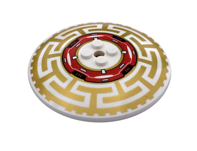 Dish 8 x 8 Inverted (Radar) with Red Machinery in Center and Gold Asian Geometric Pattern