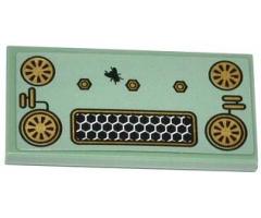 Tile 2 x 4 with Grille, Gold Fans, Bolts and Fly Pattern (Sticker) - Set 70502