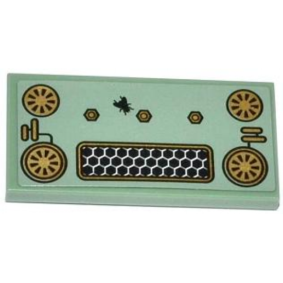 Tile 2 x 4 with Grille, Gold Fans, Bolts and Fly Pattern (Sticker) - Set 70502