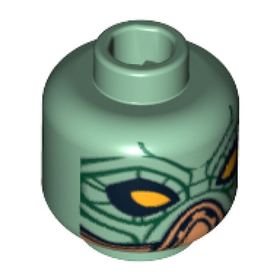 Minifigure, Head Dual Sided Alien with SW Embo, Large Yellow Eyes / Black Lines Pattern - Hollow Stud