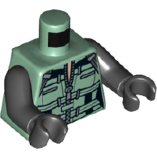 Torso Female Armor with Straps and Metallic Silver Zipper Pattern / Black Arms / Black Hands