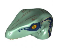 Animal, Body Part Dinosaur Head Raptor with Pin Hole, Tan Teeth and Dark Blue Stripes and Dark Tan Markings Pattern
