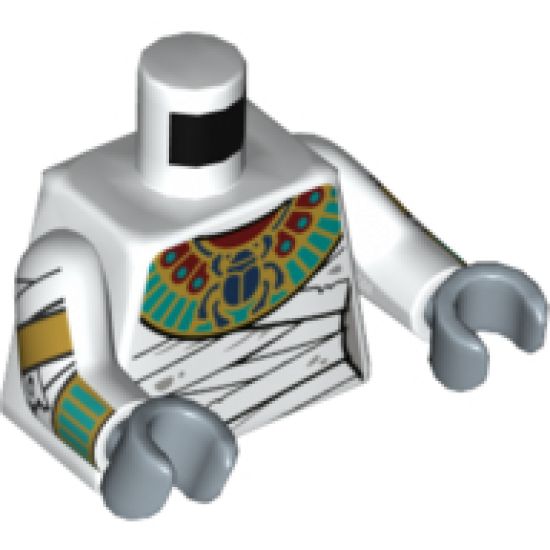 Torso Female Scarab Collar and Bandage Wrappings Pattern / White Arms with Wrappings, Gold and Dark Turquoise Bracelets Pattern / Sand Blue Hands