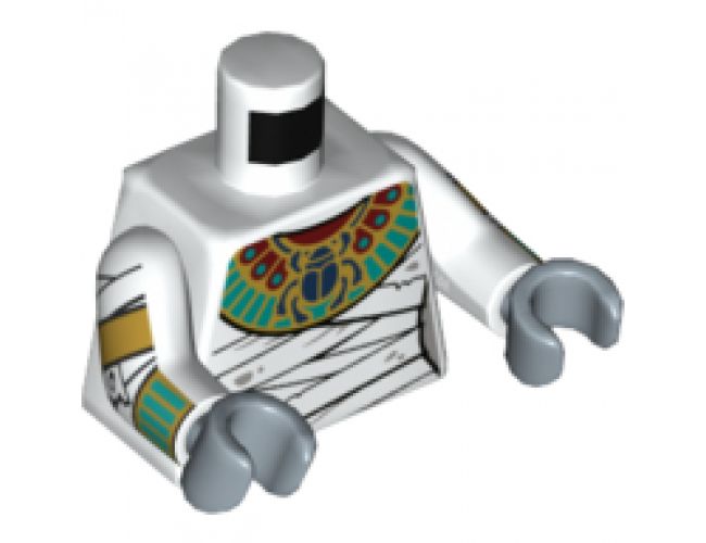Torso Female Scarab Collar and Bandage Wrappings Pattern / White Arms with Wrappings, Gold and Dark Turquoise Bracelets Pattern / Sand Blue Hands