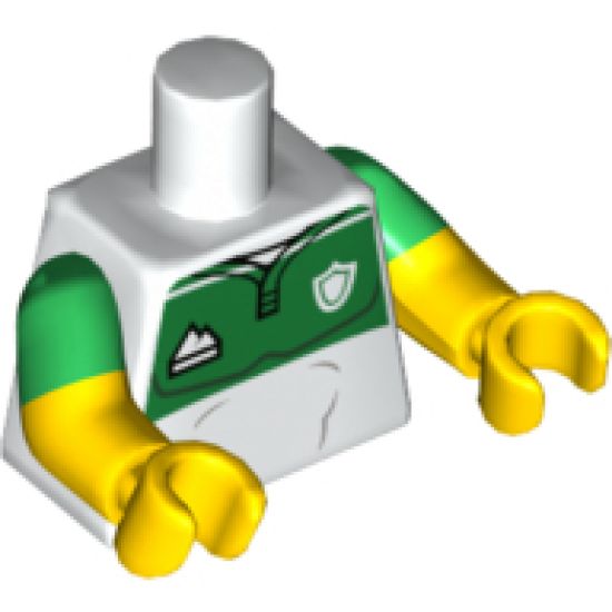 Torso Jersey, Green Top with Sports Logos Pattern / Yellow Arms with Green Short Sleeves Pattern / Yellow Hands