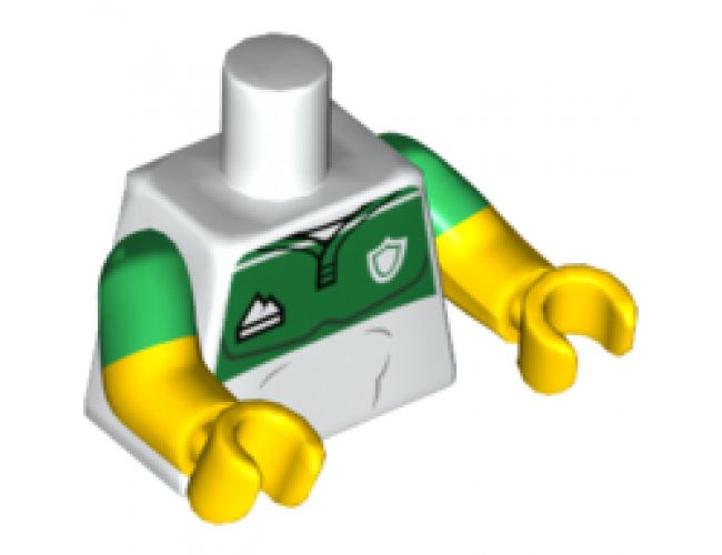 Torso Jersey, Green Top with Sports Logos Pattern / Yellow Arms with Green Short Sleeves Pattern / Yellow Hands