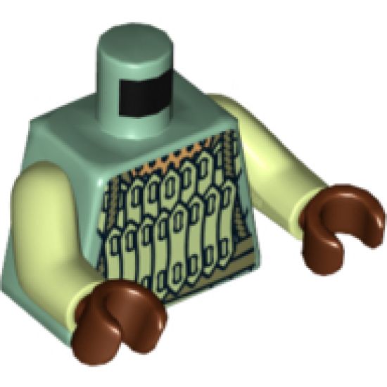 Torso LotR Armor with Gold and Light Green Scales Pattern / Yellowish Green Arms / Reddish Brown Hands