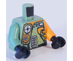 Torso Olive Green, Orange and Silver Mechanical Pack and Body Armor Pattern / Orange Arm Left / Sand Green Arm Right / Black Hands